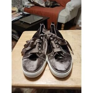 Womens Not Rated Janet Velvet Sneakers Side Zip W/ #Ribbon Laces Size 9.5